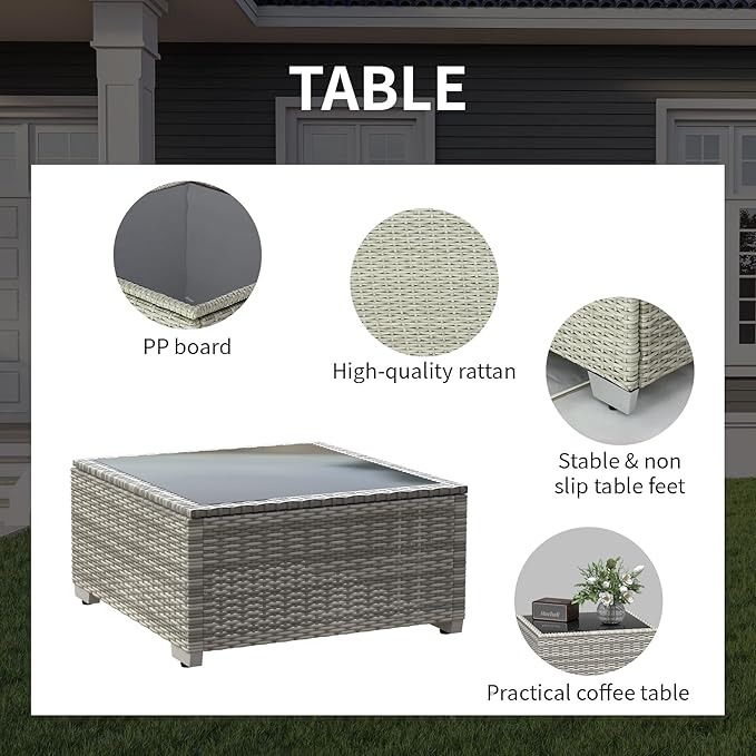 SHGJ&SOFT 6pcs Outdoor Patio Furniture Set, Waterproof Wicker Outdoor Sectional Couch with Thick Cushions, All-Weather Rattan Sectional Sofa