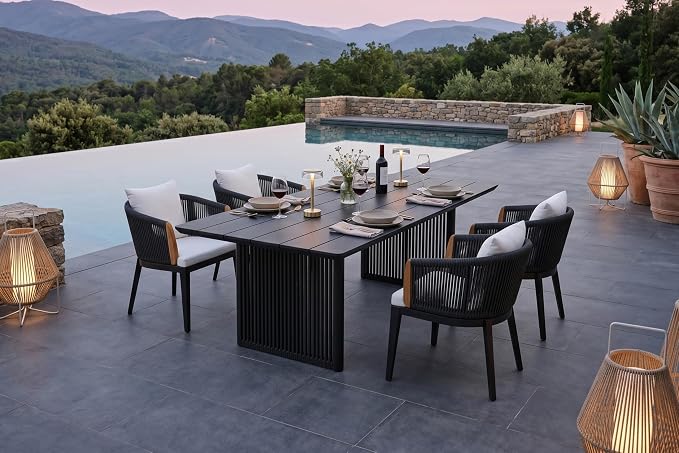 PURPLE LEAF 5 Pieces Outdoor Dining Set for 4, Aluminum Outdoor Patio Table and Chairs Set with Olefin Cushions, All-Weather Patio Dining Set for Garden or Deck, Grey