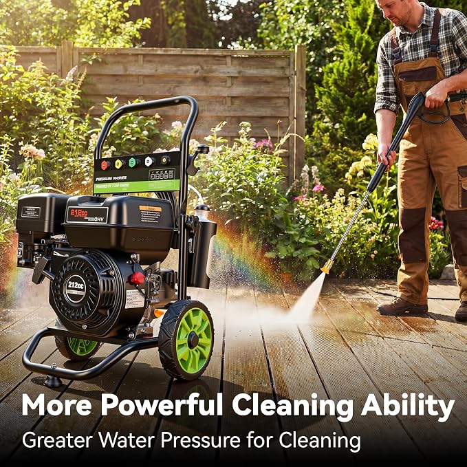 Professional 4200PSI 4GPM 212CC Gas Pressure Washer, 7.0HP Heavy-Duty 3600RPM Commercial Gas Power Washer with 1000ML Foam Bottle 8" Wheels 5 Nozzles 25FT Hose (EPA/CARB/ETL Compliant), Black