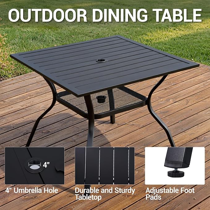 5-Piece Outdoor Dining Set, Patio Furniture Set with 4 Regular Chairs, 1 Rectangular Table for Garden, Backyard, Poolside, Deck, Grey