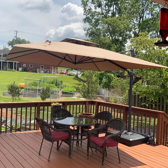 PURPLE LEAF 11ft Patio Umbrella with Base Included Large Offset Umbrella Hanging Double Top Square Cantilever Outdoor Umbrella for Garden Deck Backyard Pool Taupe