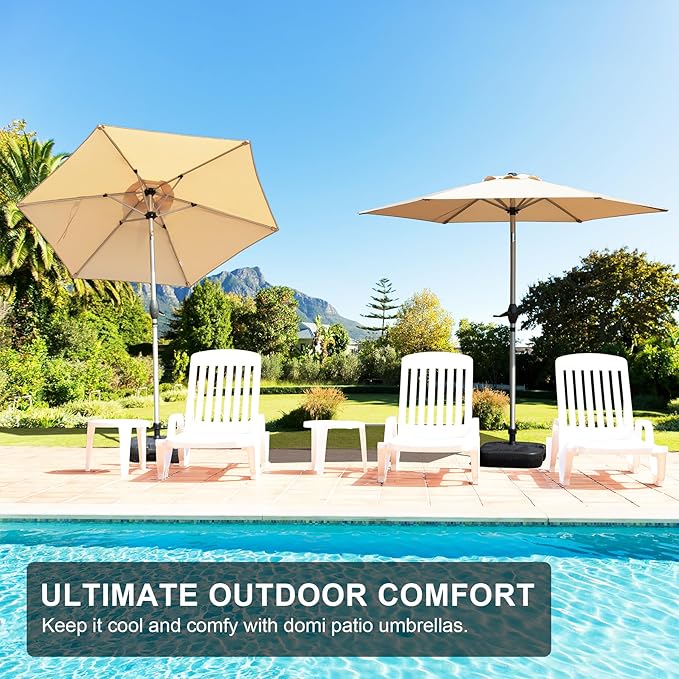 Domi 7.5FT Patio Umbrella Outdoor Market Umbrella with Silver Aluminum Pole, UV Resistant Canopy, Wind Vent, Tilt & Crank System, Perfect for Patio, Garden, Deck, Pool, Outdoor Dining, Beige