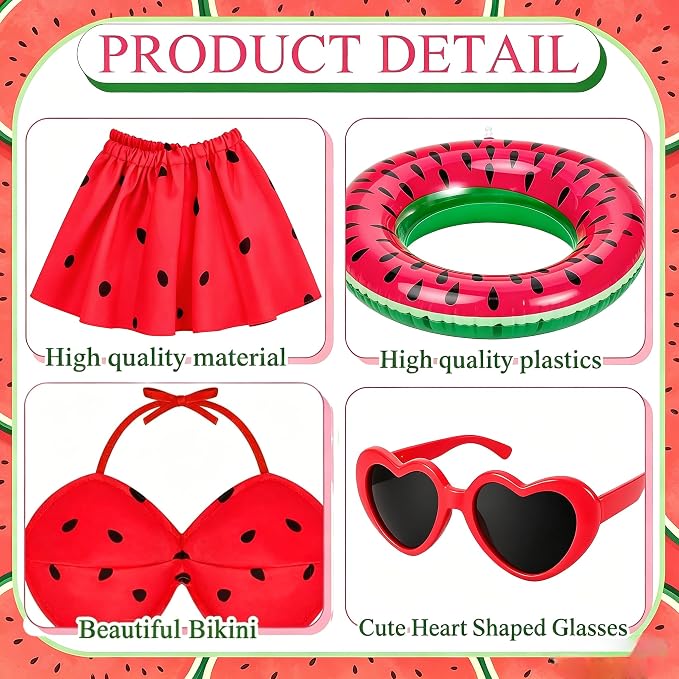 Bikini Porch Goose Outfits with Sunglasses and Swimming Tube for 23" Summer Goose Costume Garden Patio Statue Decor(Watermelon)
