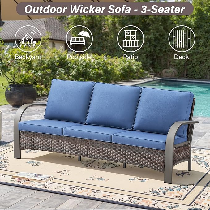 Belord 6 Pieces Patio Furniture Set with Fire Pit Table - 50000 BTU Propane Fire Pit, 2 Single Leisure Chairs, High Back Wicker Rattan Couch, Outdoor Conversation Set for Casual Gathering