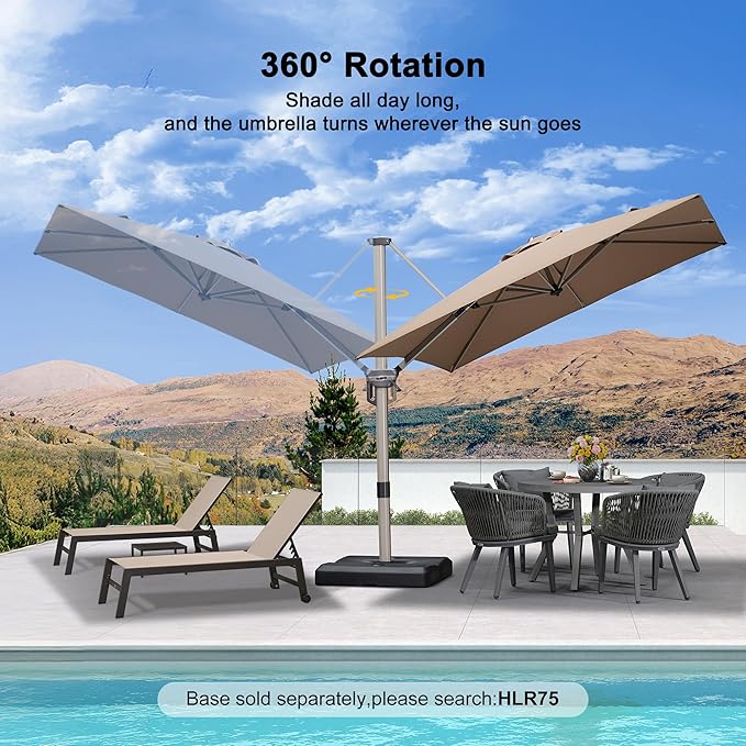 PURPLE LEAF 8’ X 8‘ Patio Umbrella Outdoor Cantilever Umbrella, Aluminum Offset Umbrella with Champagne Frame and 360° Rotation for Pool Deck Garden, Taupe