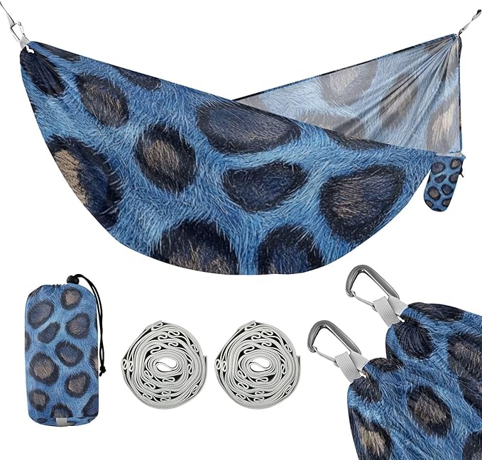 Blue Leopard Skin Texture 330lb Capacity Outdoor Hammock with Portabl Carry Bag Fabric Hammock for Outside Beach Patio Garden macas mexicanas de Patio para Adulto