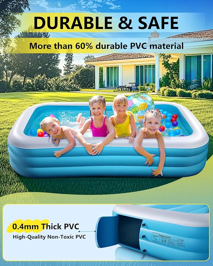 2025 Upgrade Inflatable Pool for Kids and Adults-120"*72"*22" Full-Sized Inflatable Swimming Pool Leakproof Blow Up Above Ground for Backyard Outdoor Garden Summer Water Party Blue