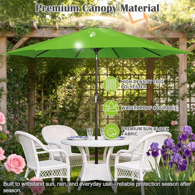 Blissun 10FT Outdoor Patio Umbrella, Outdoor Table Umbrella, Yard Umbrella, Market Umbrella with 8 Sturdy Ribs, Push Button Tilt and Crank