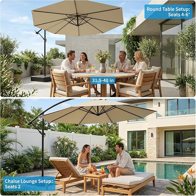 10ft Cantilever Offset Patio Umbrella with Base, Large Outdoor Patio Umbrella, 360° Rotation & Easy Tilt Adjustment, UV Protection Waterproof Patio Umbrellas for Backyard, Garden, Patio, Deck, Pool