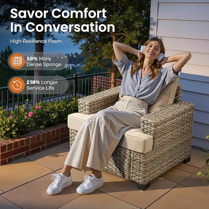 ovios 8 Piece Patio Sectional Furniture with Swivel Rocking Chairs, Rattan Wicker Coversation Couch Set, Outdoor Sofa Set for Outside Porch Balcony Backyard Pool, Beige