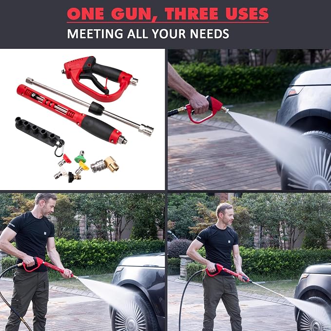 Pressure Washer Gun, Short Pressure Washer Gun with 2 Pressure-Washers Wands, 5 Nozzle Tips, M22 Fitting, 38 Inch, 5200 PSI
