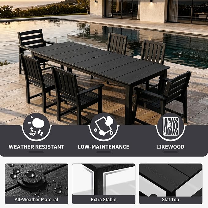 AreShark Patio Dining Chair Set of 2,All Weather HDPE Outdoor Dining Armless Chairs with Wide Seat and Backrest,Weatherproof Patio Chairs for Garden,Backyard,Deck,Black
