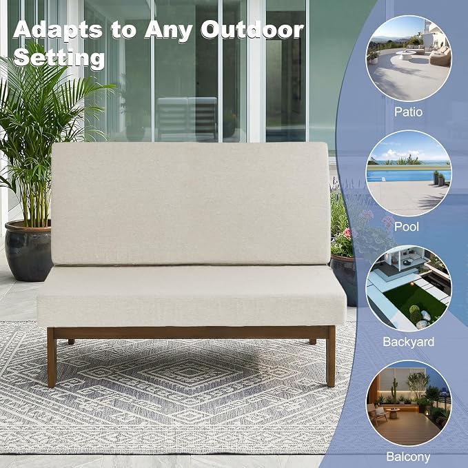 Pia Ricoo 1-Piece Patio Furniture Set, Outdoor Loveseat with 4.5-Inch Thick Cushions, All-Weather Outdoor Sofa for Backyard, Deck, Lawn - Light Camel