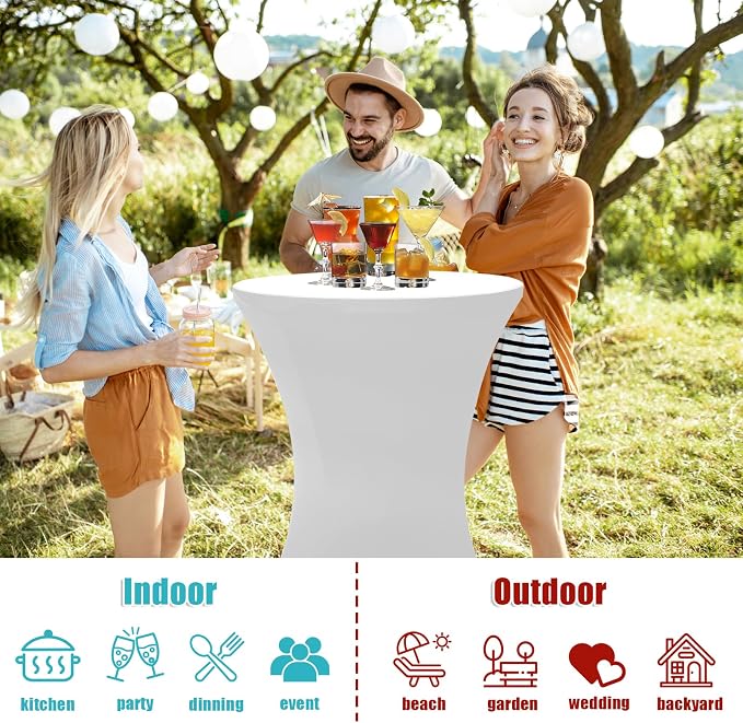 Camp Field 2 Packs Round Folding Cocktail Tables with White Covers, 32 inch High Top Highboy Bar Height Tables, Portable Pub Bistro Furniture for Weddings, Parties, Events, Indoor Outdoor