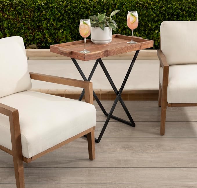 Kate and Laurel Monaco Transitional Wood Tray Table for Patio, 31 x 16 x 28, Natural Brown and Black, Decorative Modern Indoor or Outdoor Coffee Table or Side Table with Removable Serving Tray Top