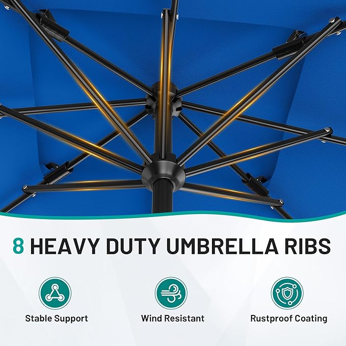 AreShark 8'x10' 2 Tiers Rectangular Patio Umbrella - Outdoor Umbrella Waterproof UV Protection, Market Table Umbrella w/Crank for Pool, Backyard, Deck(Royal Blue)