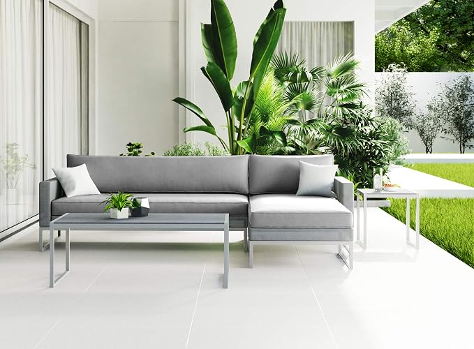 Elle Decor Tropez Mesh Outdoor Patio Furniture Collection with Metal Frame Sectional, Gray