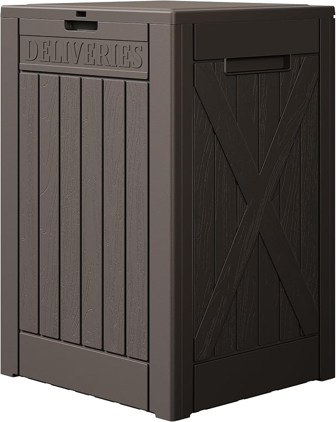 Devoko 48 Gallon Package Delivery Box Outdoor Secure Lockable, Waterproof Deck Box PP Material Storage Container for Porch, Deck (Deep Brown, 48 Gallon)