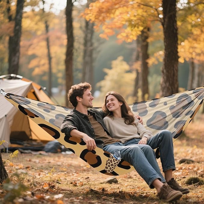 Leopard Print Outdoor Hammocks with Tree Straps Fabric Hammock for Camping & Hiking Essential