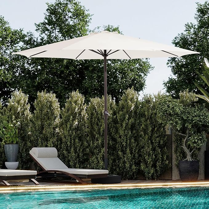 JEAREY 12' Patio Umbrellas Outdoor Table Market Umbrella w/Crank, 8 Sturdy Ribs, UV Protection Windproof for Garden, Deck, Backyard (Off-White)