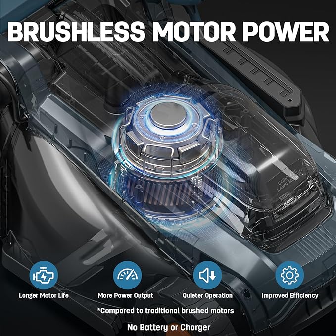 Cordless Electric Lawn Mower 16" Compatible with Makita 18V Battery, 2-in-1 Brushless Push Mower with 5-Position Height Adjustment, Lightweight for Small Yards (Tool Only)