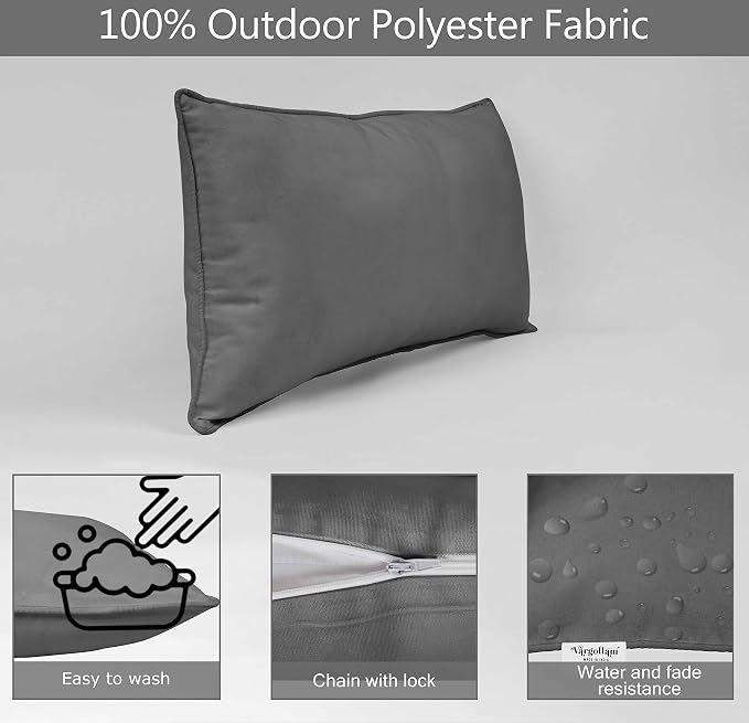 Indoor/Outdoor Polyester Fabric Lumbar Pillow Cover, All-Weather Waterproof Rectangular Cushion Case for Patio Furniture, 12 x 24 Set of 2 -Mustard Yellow