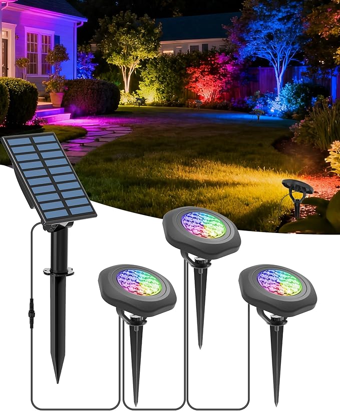 CORESLUX Solar Spot Lights Outdoor Waterproof IP68, 3-in-1 LED Color Changing Solar Landscape Lights, 2 Light Modes Pond Lights Landscape Path Lights for Outside Garden Yard Pond Pathway