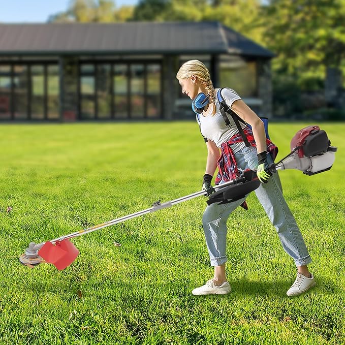 Weed Wacker 35.88CC 4-Stroke Gas Powered Trimmer with Two Blade Heads, 0.75kw 8500r/min Brush Cutter and Grass Trimmer with Cordless Design for Home Lawn, Orchard, Tea Garden