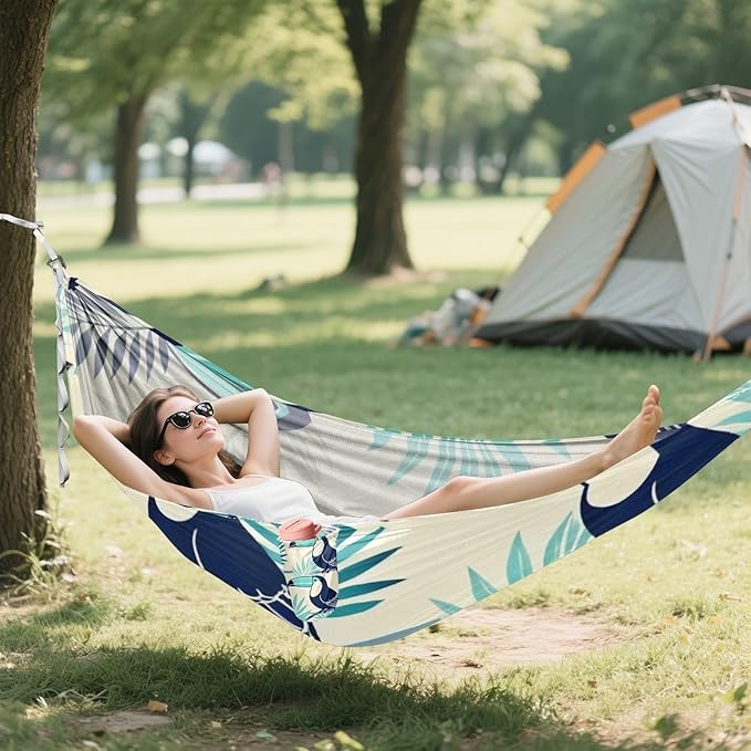 Toucan Pattern Outdoor Hammock with Tree Straps for Outside Patio Garden