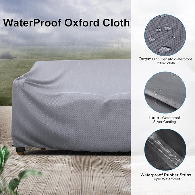 Heavy Duty Patio Sofa Cover, Mrrihand 3-Seater Outdoor Sofa Loveseat Cover, Outdoor Patio Furniture Cover with Air Vent and Handles, 78" W×42" D×32" H, Grey