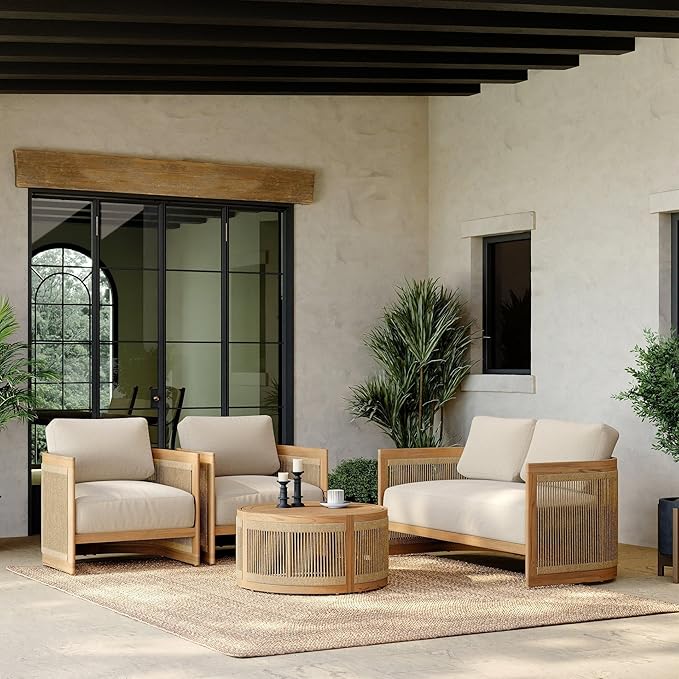 homary 4 Piece Outdoor Combo Sofa Set, All Weather Patio Furniture Set with Cushions and Coffee Table for Garden, Deck and Backyard