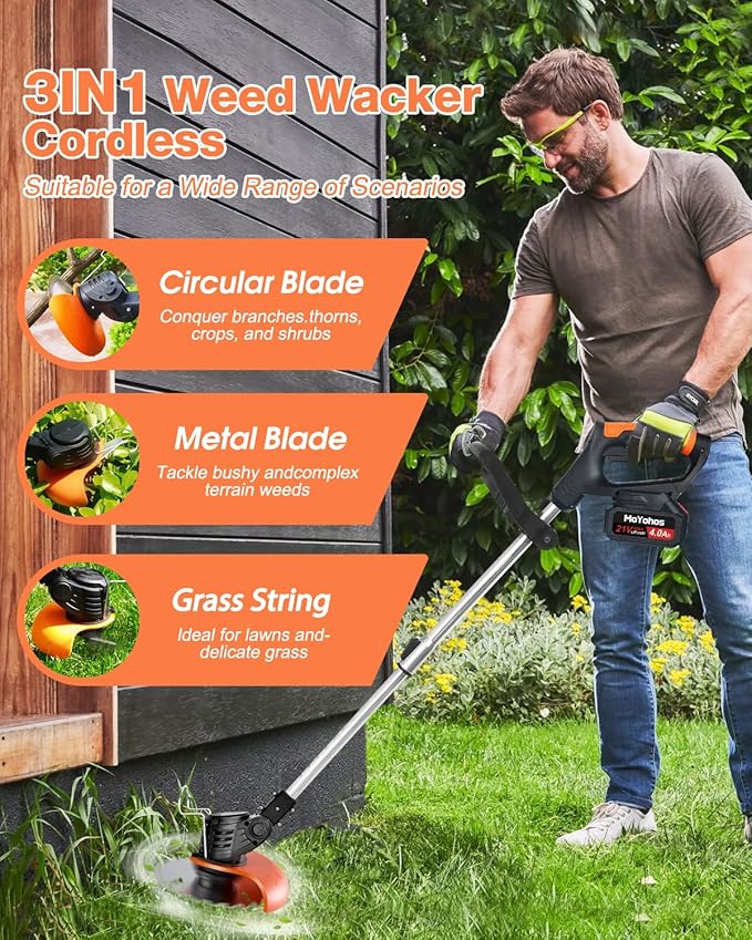 Electric Weed Wacker Cordless, 21V Weed Cordless Eater Battery Powered