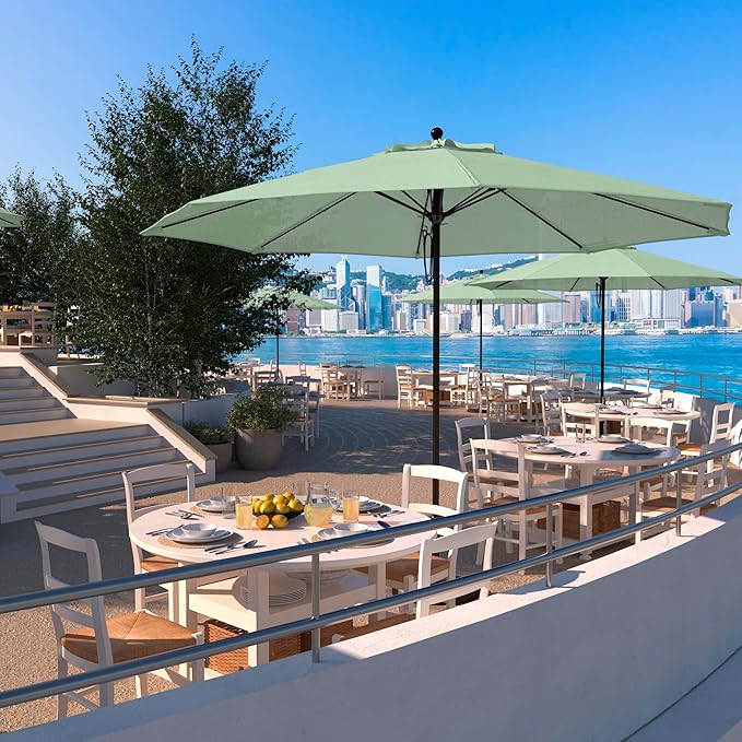 California Umbrella 11Ft Commercial Grade Sunbrella Fabric Market Umbrella, Pulley Lift, Aluminum/Fiberglass, 2mm pole wall, Bronze Frame, Spa Fabric
