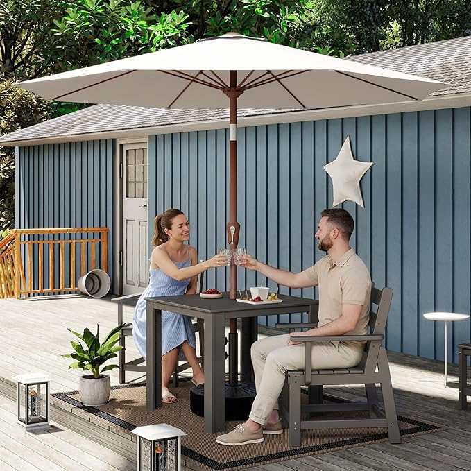 BRIOPAWS 9FT Patio Umbrella with Base Included | Outdoor Table Umbrellas | Push Button Tilt & Crank | 8 Sturdy Fiberglass Ribs | Waterproof | Heavy Duty for Garden Lawn DeckBackyard & Pool