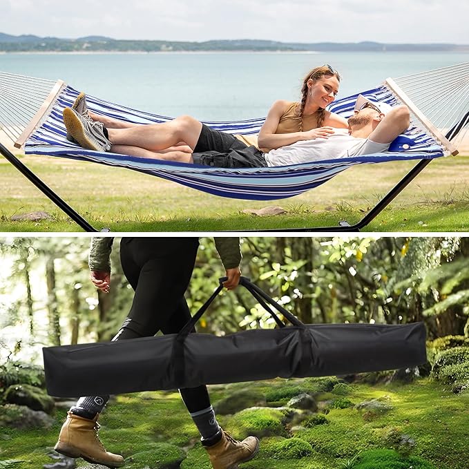 SUNCREAT Hammocks Portable Hammock with Stand, 475lbs Capacity, Hammock Storage Bag Heavy Duty Hammock Handbag