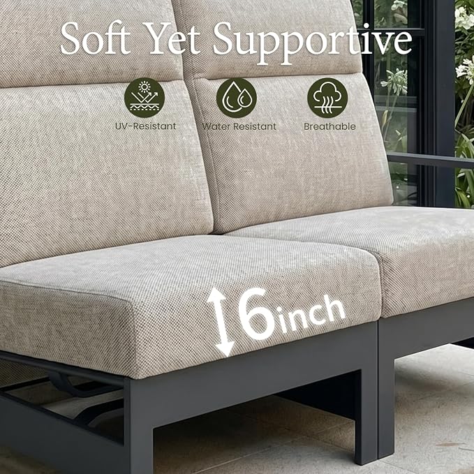 LayinSun 1-Piece Patio Furniture Set, Outdoor Aluminum Conversation Set with Swivel Chair and 6" Thick Cushions, Modern Sectional Sets for Balcony Backyard Pool
