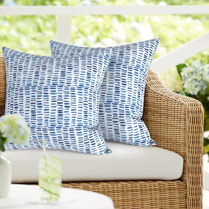 DYTXIII Pack of 2 Waterproof Outdoor Pillow with Inserts, 18x18 Square Patio Decorative Throw Pillow for Home,Sofa,Bench and Patio Furniture,Pebble Blue