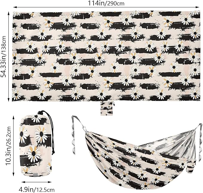 Camping Hammock Outdoor Hammocks for Outside Daisy Flowers Grunge Beach Trees Portable Lightweight with Pockets Tree Straps Indoor