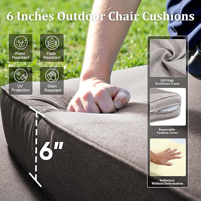 3 Pieces Patio Furniture Sofa Set with 6" Thick Cushions, High Back Wicker Sectional Outdoor Sofa with Ottoman, Outdoor Conversation Set for Balcony Deck Porch Backyard, Brown/Grey