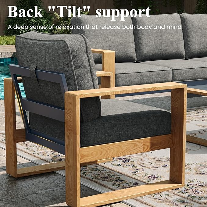 LayinSun Aluminum Patio Furniture Set 3 Seat Sofa, Oversized Seat with Hight Back, Outdoor Conversation Sets for Porch, Balcony, Deck