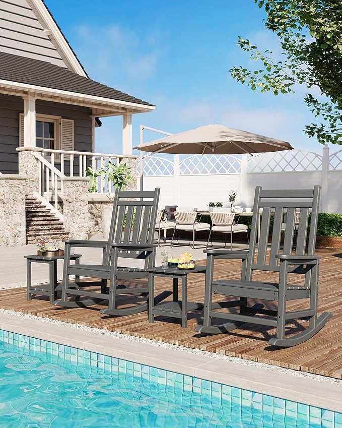 Takywep Adirondack Outdoor Side Table 18 x 15 in, HDPE 2-Tier Patio Side Table, All-Weather End Table for Patio, Pool Deck, Indoor & Backyard, Gray
