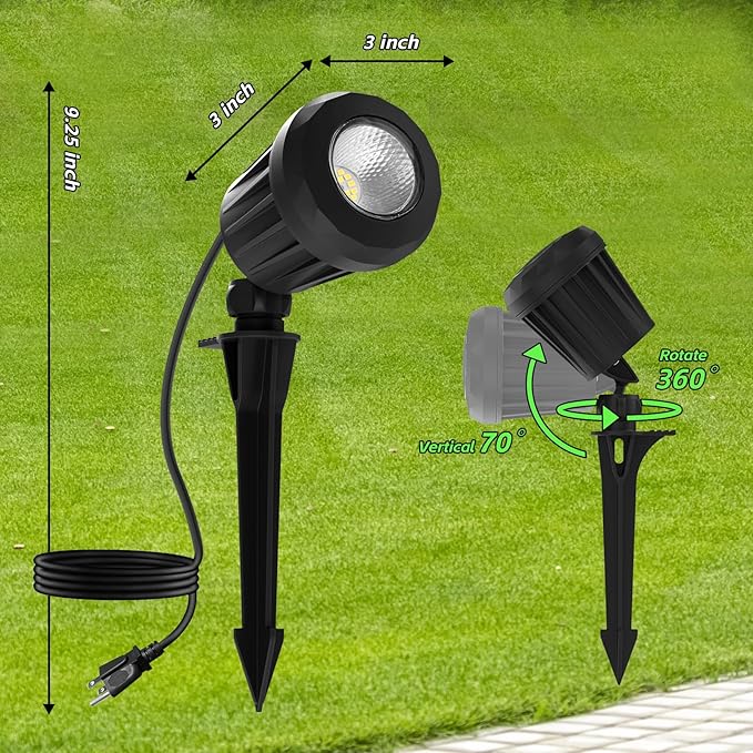 Spotlight Outdoor – 120V Plug-in, 2700K Warm White LED Landscape Spot Lights with RGB 3 Lenses for Yard, Garden, Lawn&Tree Decor, IP67 Waterproof, Perfect for Holidays&Everyday (2 Pack, Black)