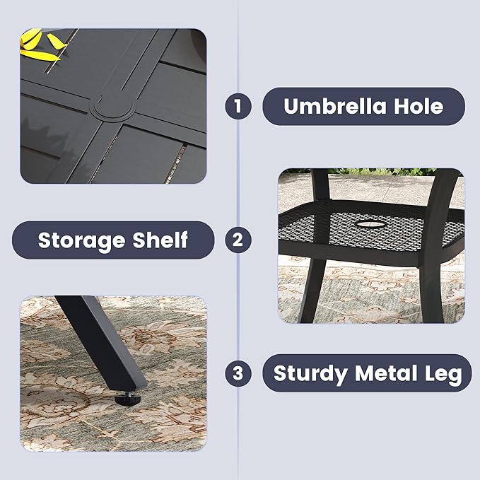 VICLLAX Outdoor Table and Chairs Set for 4, Patio Dining Set of 40.6" Metal Round Patio Table with Umbrella Hole & 4 Swivel Outdoor Dining Chairs for Backyard Lawn, CMixed Brown & Black