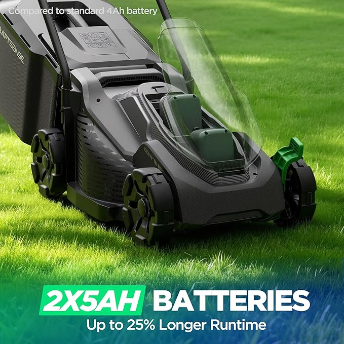 Cordless Lawn Mower for Small Yards, 13.5 Inch Push Mower Capable of Cutting Up to 6,000 Sq Ft Per Charge, 9.6 Gallon Grass Bag for Less Cleanup, Quiet Brushless Motor, 40V 5.0Ah Battery Included