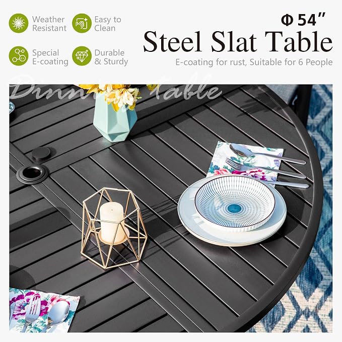 Sophia & William 7 Pc Round Outdoor Dining Set, 54" Metal Table w/ 6 Chairs | Perfect for Patio, Deck, Yard, Porch. Outdoor Dining Set for 6, 7 Piece Metal Patio Furniture Set
