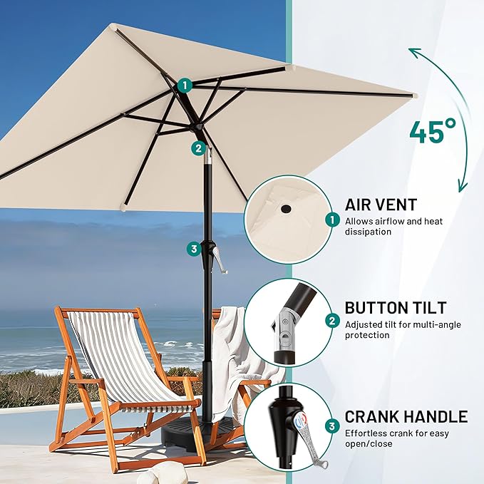 AreShark 6.5' x 10' Rectangular Patio Umbrellas for Outdoor, Outdoor Table Umbrella, Large Outdoor Patio Umbrellas with 6 Sturdy Ribs for Pool, Garden, Deck & Market (Cream-White)