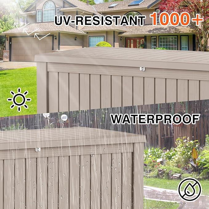 Outdoor Storage Box Waterproof, 180 Gallon Lockable Resin Deck Box Large, Patio Storage Bin for Pool Accessories Cushion Furniture, Garden Tools, UV-Resistant Outside Delivery Grey