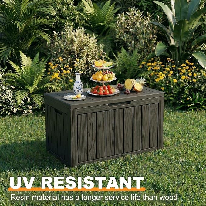 Resin Deck Box Outdoor Storage Box Waterproof for Patio Furniture,Outdoor Cushions,Garden Tools and Pool Supplies (Black, 50 Gallon)