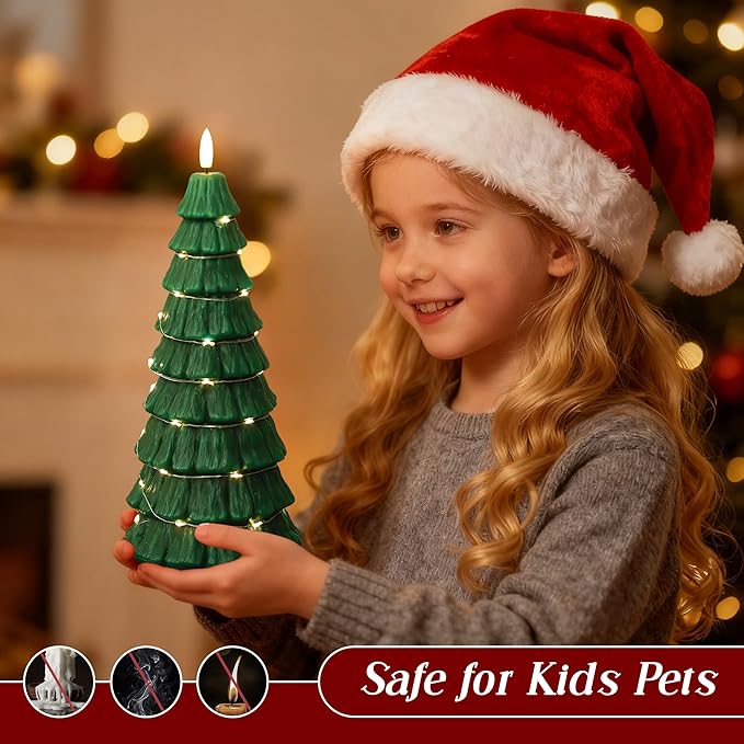 Christmas Tree Candles with Remote, Christmas Flameless Candles with Embedded Star String Fairy Lights, Battery Operated Candles, Flickering Xmas Flameless Candles for Table Decor