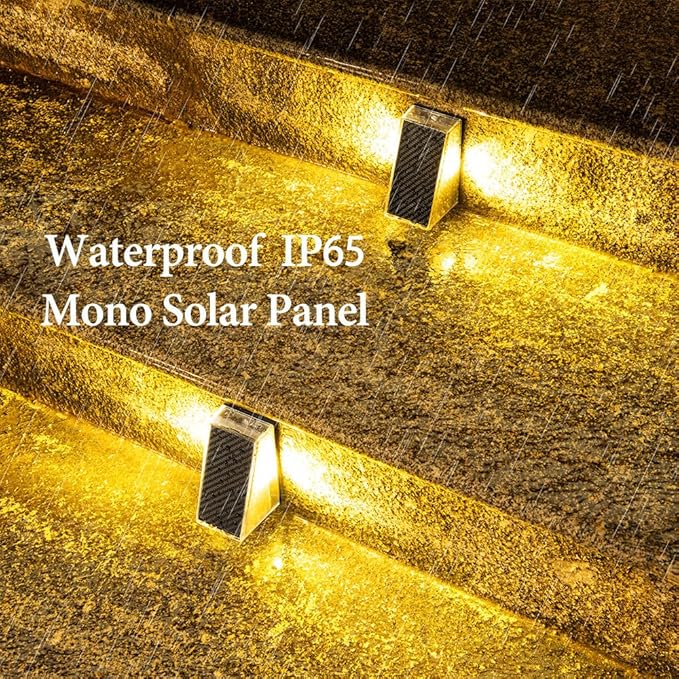 Solar Stair Lights IP65 Solar Step Light for Outdoor Stairs Waterproof for Rain Snow Lights for Patio Garden Porch Deck Front Step (Warm-4Pack)